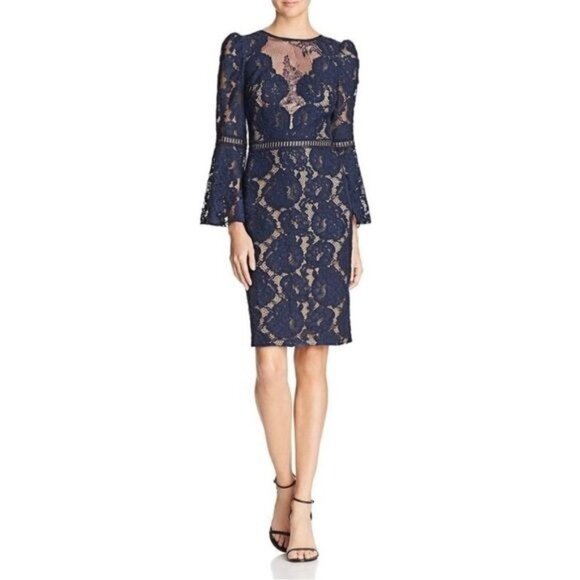 Tadashi Shoji Dresses & Skirts - Tadashi Shoji Navy Lace Bell Sleeve Dress 6